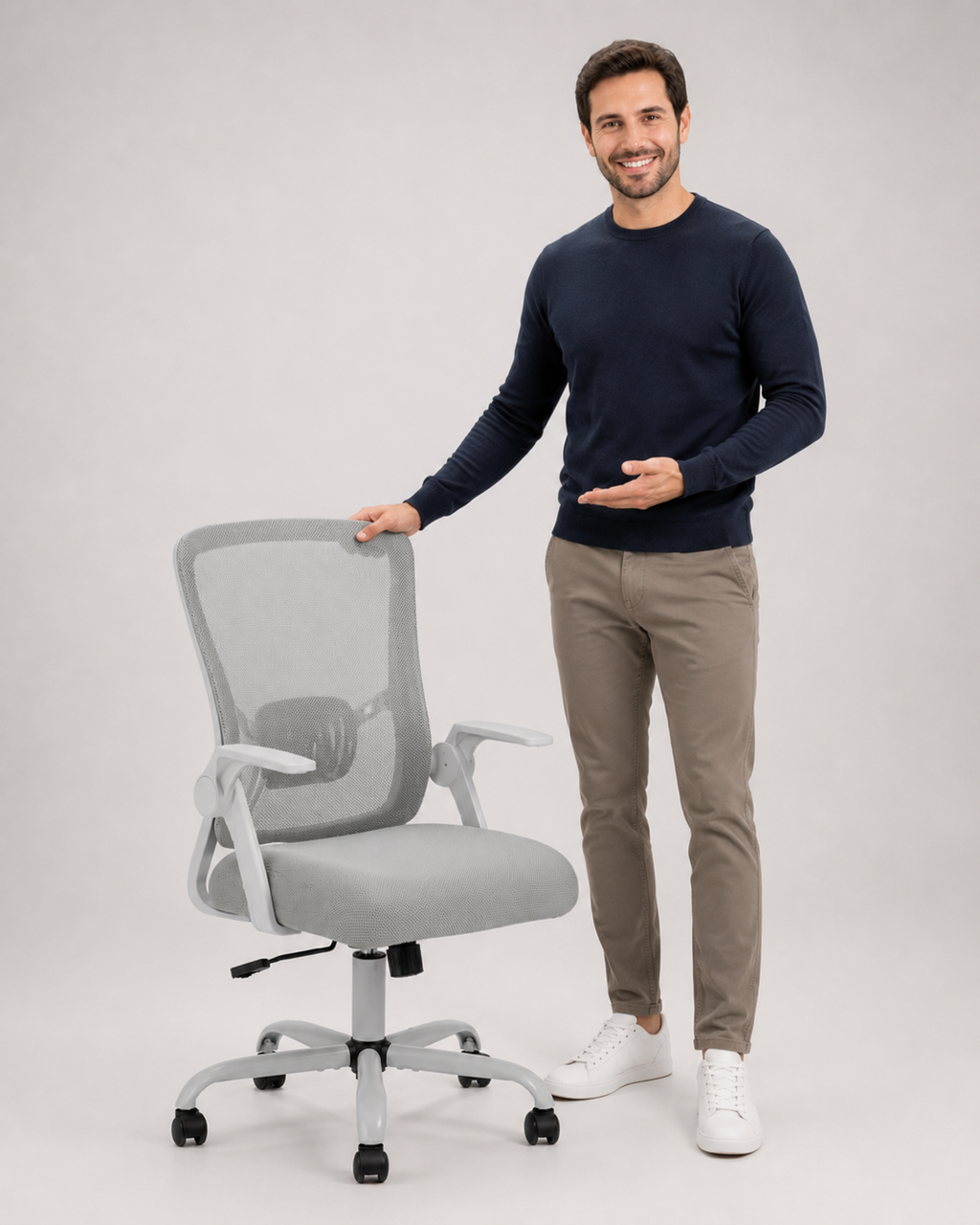 Light Gray Mesh Office Chair with Ergonomic Lumbar Support